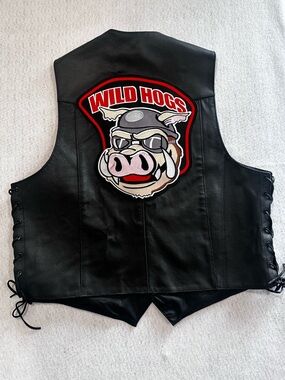 Wild Hogs Black Leather Motorcycle Vest with Back Patch